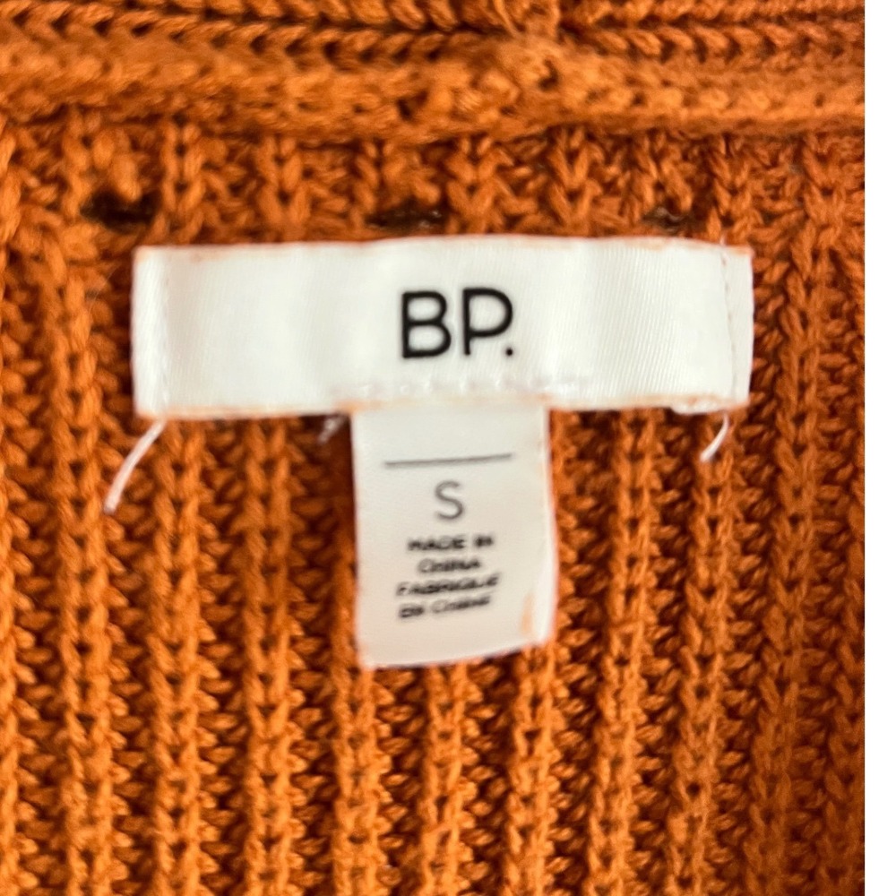 BP Nordstrom Burnt Orange Ribbed Cotton Open Front Cardigan Sweater Small - Picture 3 of 7